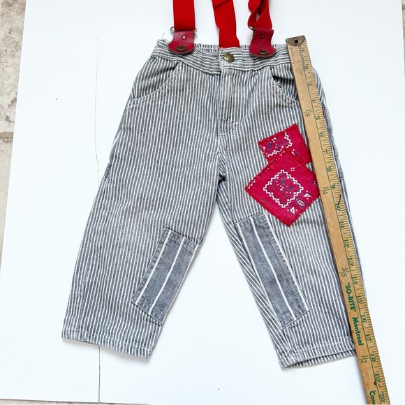 Vintage Retro OshKosh B'gosh Railroad Striped Overalls w/ Suspenders & Patches - Picture 12 of 15